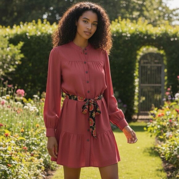 BANANA REPUBLIC Women’s Utility Dress Orange-Pink Size XS Long Sleeve Oversized - Picture 1 of 10